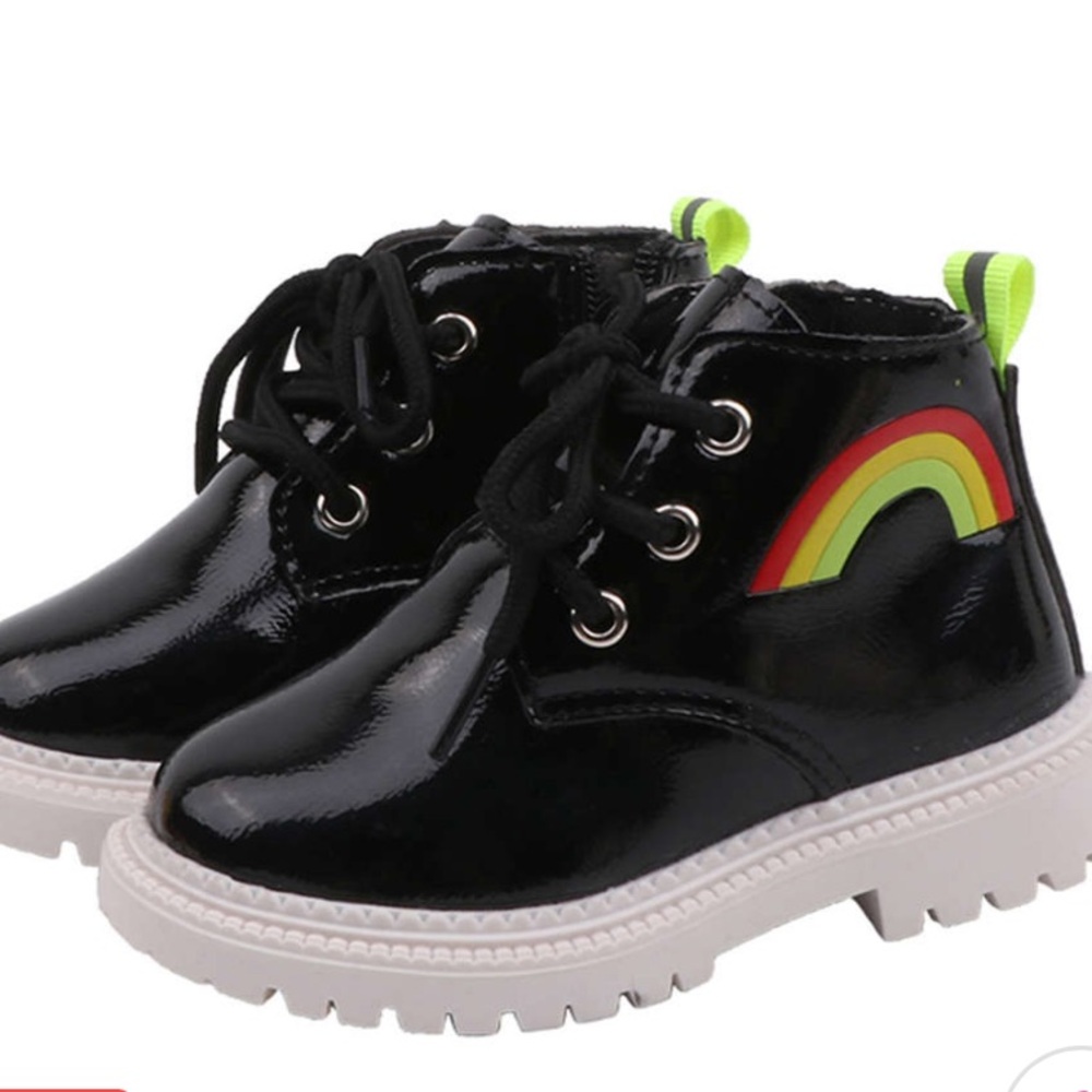 Black Toddler Kids Shoes with Rainbow Design Size 9 - Picture 4 of 5